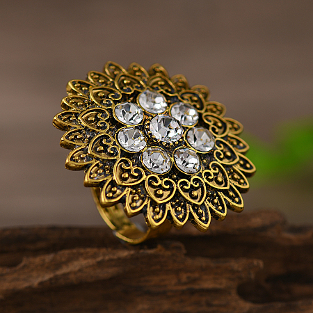 Vintage Flower Middle Eastern Style Zinc Alloy with Rhinestone Finger Rings TH0297-1-1
