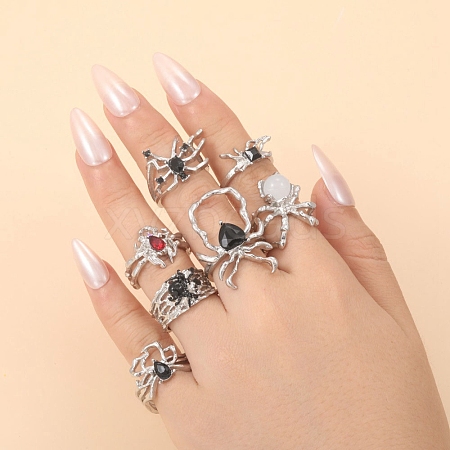 7Pcs Alloy Rhinestone Cuff Rings PW-WG20569-01-1