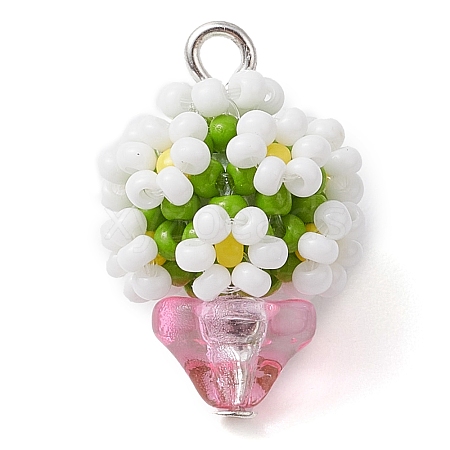 Beaded Flower Potted Charms PALLOY-MZ00446-02-1