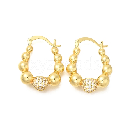 Rack Plating Round Ball Brass Micro Pave Clear Cubic Zirconia Hoop Earrings EJEW-I310-20G-1