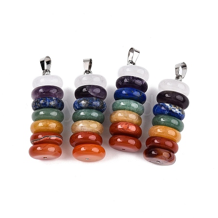 Chakra Theme Natural Amethyst & Topaz Jade & Red Agate & Quartz Crystal & Red Jasper & Lapis Lazuli & Green Aventurine Pendants G-N344-06B-1