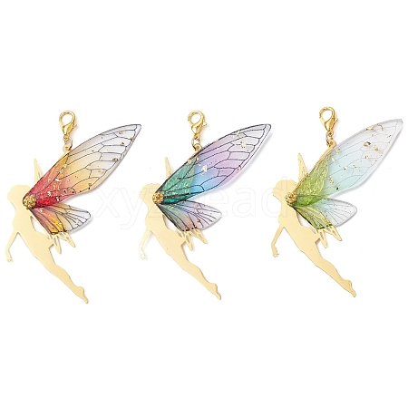 3Pcs 3 Colors Resin & Brass Angel Pendant Decorations HJEW-JM02838-1