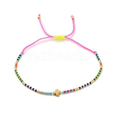 Cross & Glass Seed Braided Bead Bracelet KG3745-4-1