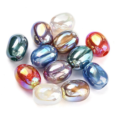 Rainbow Iridescent Plating Acrylic European Beads OACR-P023-12-1