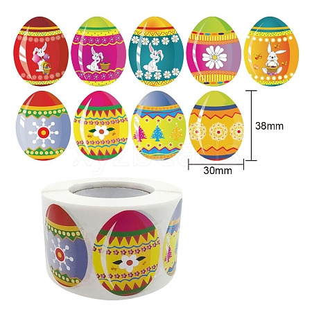 8 Patterns Easter Theme Paper Self-adhesive Easter Egg Stickers PW-WG80538-01-1