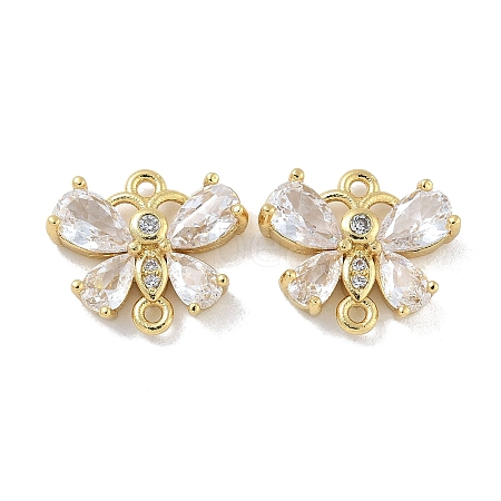 Rack Plating Brass Clear Cubic Zirconia Butterfly Connector Charms KK-A234-064G-1