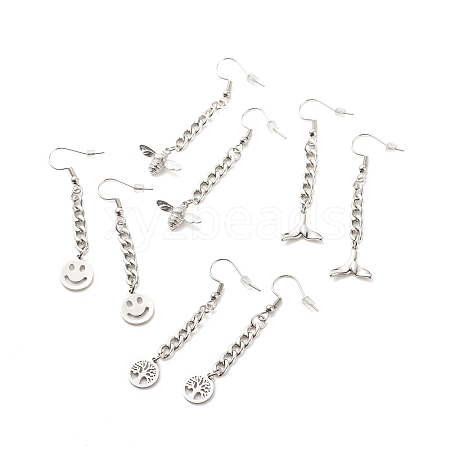 Tarnish Resistant Curb Chains with Charm Long Dangle Earrings EJEW-JE04963-1