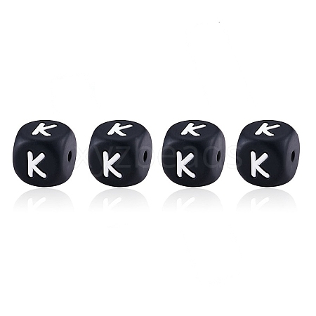 20Pcs Black Cube Letter Silicone Beads 12x12x12mm Square Dice Alphabet Beads with 2mm Hole Spacer Loose Letter Beads for Bracelet Necklace Jewelry Making JX433K-1