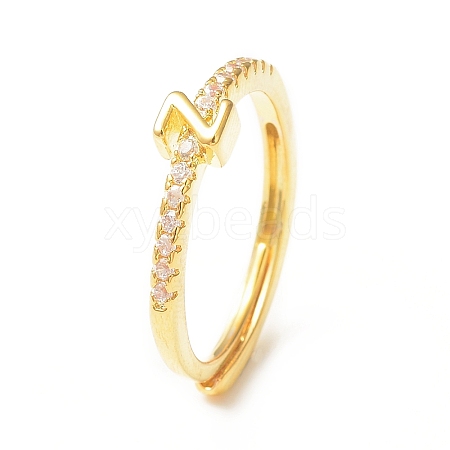 Clear Cubic Zirconia Initial Letter Adjustable Ring RJEW-C052-01G-Z-1