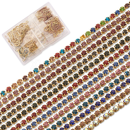 Craftdady 12M 12 Colors Unplated Brass Rhinestone Strass Chains CHC-CD0001-02-1