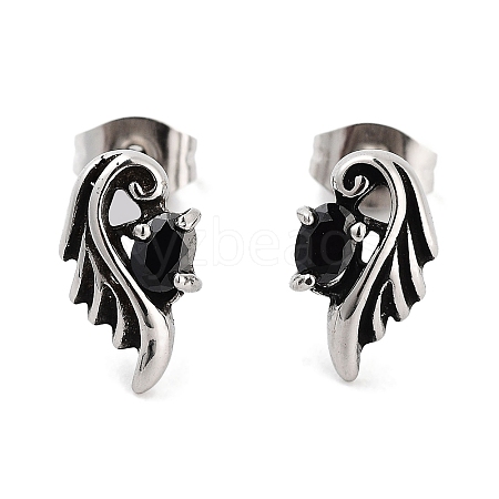 Wing 316 Surgical Stainless Steel Pave Cubic Zirconia Stud Earrings for Women Men EJEW-Z050-02A-AS-1