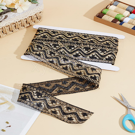 5 Yards Polyester Embroidery Lace Ribbon with Paillette OCOR-LP0003-09A-1