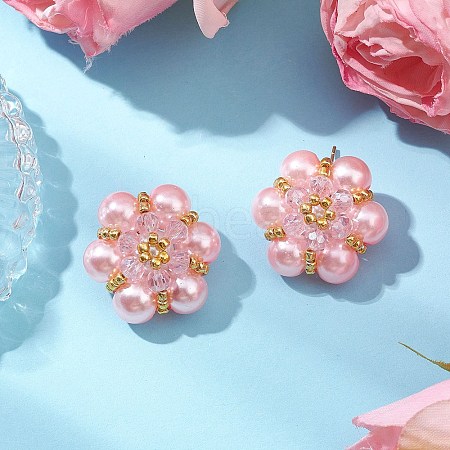 Glass Seed Beads Flower Stud Earrings EJEW-MZ00349-05-1