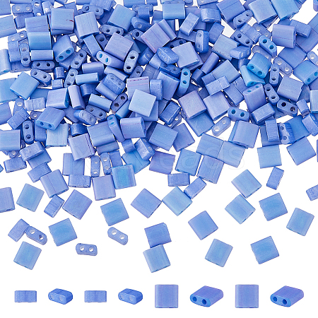 300Pcs 2 Styles 2-Hole Opaque Colours Glass Seed Beads SEED-HS0001-06F-1