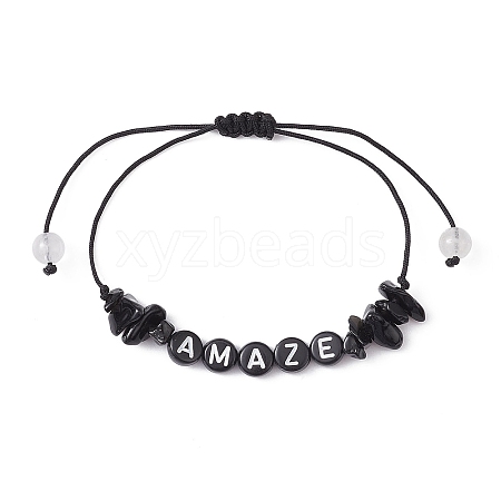 Natural Obsidian Chip Braided Bead Bracelets BJEW-JB09608-06-1