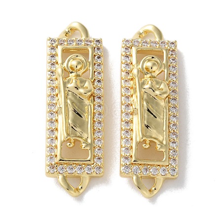 Rack Plating Brass Clear Cubic Zirconia Saint Connector Charms KK-C084-36B-G-1