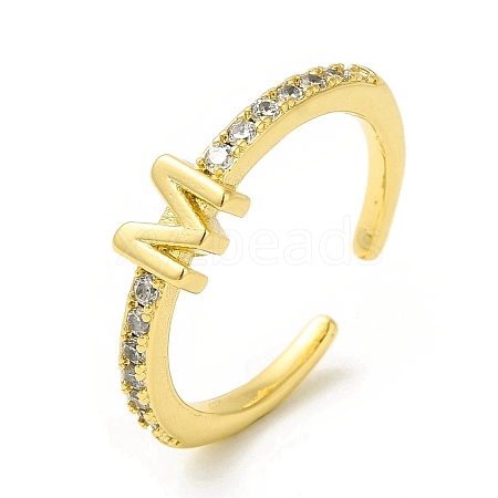 Clear Cubic Zirconia Initial Letter Open Cuff Ring RJEW-H120-09G-M-1