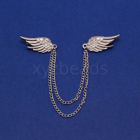 Double Wing with Hanging Chain Alloy Suit Collar Brooch JEWB-WH0026-01P-1