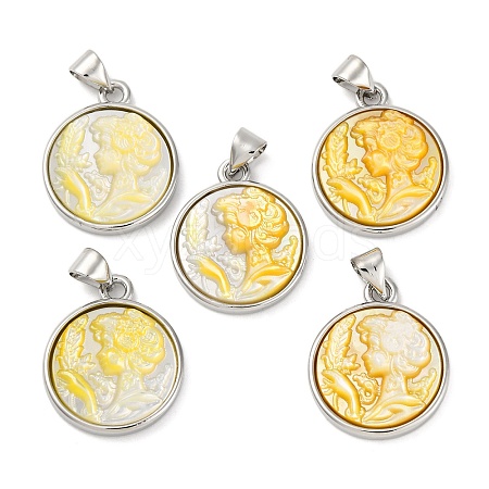 Natural Yellow Shell Carved Cameo Lady Pendants KK-D537-01P-01-1