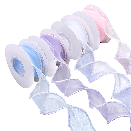 4Rolls 5 Yards ABS Pearl Edged Mesh Ribbon for Bowknot Making OCOR-ME0001-67-1
