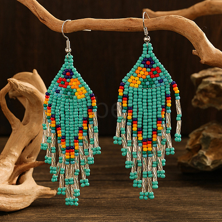 Bohemian Style Handmade Earrings with Glass Beads and Tassels QT0672-4-1