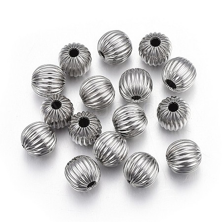 Tarnish Resistant 304 Stainless Steel Corrugated Beads STAS-P218-24-8mm-1