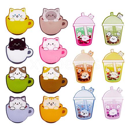 14 Pieces Acrylic Brooch Pins Set Cup Cat and Animal Milk Tea Label Pins Cute Cartoon Animal Badges Pins Creative Backpack Pins Jewelry for Jackets Clothes Hats Decorations JBR111A-1