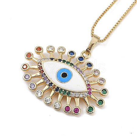 Rack Plating Brass Colorful Cubic Zirconia Eye Pendant Box Chain Necklaces NJEW-P317-02G-1