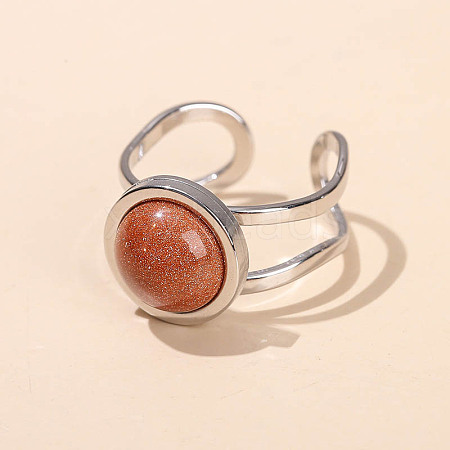 304 Stainless Steel & Goldstone Cuff Rings FS-WGDE3F0-14-1