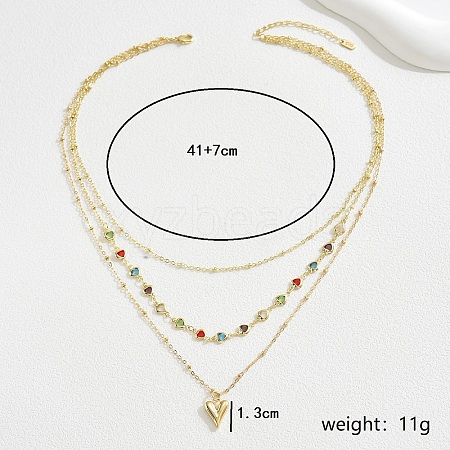 Luxury Multilayer Brass Colorful Rhinestone Heart Pendant Necklaces for Women Party Casual Wear DN4592-1