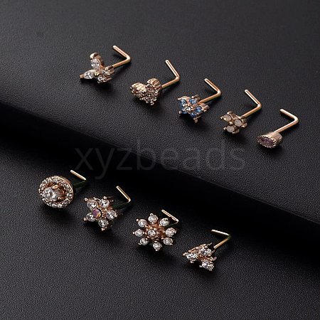 316L Surgical Stainless Steel Clear Cubic Zirconia L-Shaped Nose Rings WG135CD-02-1