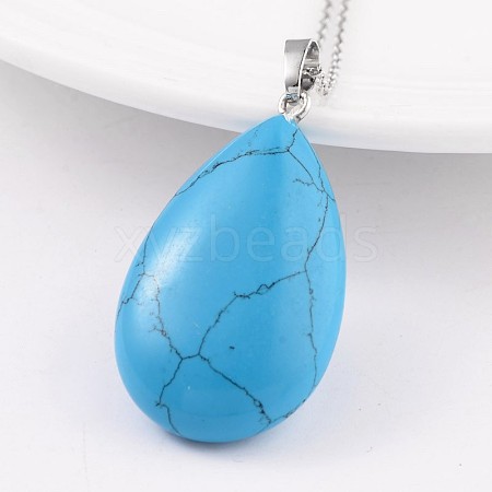 Teardrop Platinum Tone Brass Synthetic Turquoise Pendants G-F267-07F-1