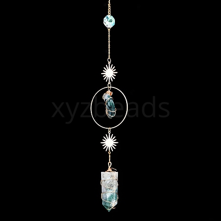 Natural Moss Agate Moon & Bullet Window Hanging Suncatchers DJEW-PW0009-035G-1