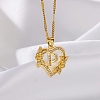 304 Stainless Steel Heart Pendant Necklaces with Cubic Zirconia NJEW-H029-01G-P-1