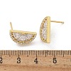 Half Round Brass Micro Pave Clear Cubic Zirconia Stud Earrings EJEW-M077-08G-3