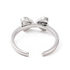 Clear Cubic Zirconia Heart Bowknot Open Cuff Ring RJEW-E072-06P-3