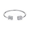 Rectangle Rhodium Plated 925 Sterling Silver Cuff Bangles for Women BJEW-F484-01P-1