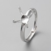 Adjustable Rhodium Plated Sterling Silver Finger Rings Components STER-WH0008-28P-1