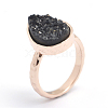 Electroplate Natural Druzy Quartz Crystal Finger Rings RJEW-I055-RG-RS-5