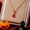 Stainless Steel Enamel Halloween Broom Pendant Dapped Chain Necklaces LP1406-1