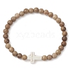 Natural Wood Beads Stretch Bracelets for Women BJEW-JB11338-02-2