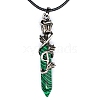 Metal Rose Flower Wrapped Pointed Synthetic Malachite Bullet Pendant Necklaces PW-WG450FA-08-1