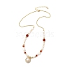 Brass Glass & Pearl Teardrop Pendant Necklaces NJEW-P325-01G-4