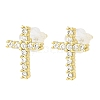 Cross Brass Micro Pave Cubic Zirconia Stud Earrings EJEW-L270-22G-1