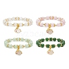 Natural Gemstone Beaded Stretch Bracelet with Glass Rabbit Charms for Women BJEW-JB09093-1