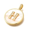 Rack Plating Brass Micro Pave Clear Cubic Zirconia Pendants with Shell KK-M309-42G-H-3