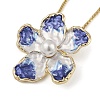 Alloy Blue Enamel Camellia Flower Pendant Necklaces NJEW-B113-02-2