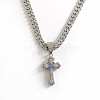 Hiphop Style Zinc Alloy Full Crystal & Aquamarine Rhinestone Religion Cross Pendant Cuban Link Chain Necklaces for Men WG1F4FB-01-1