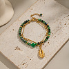 Natural Green Aventurine Beaded & 304 Stainless Steel Figaro Chains Double Layer Bracelets CN7232-2