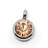 Trendy Original Color 304 Stainless Steel Grade A Rhinestone Flat Round Charm Pendants X-RB-M030-06-2